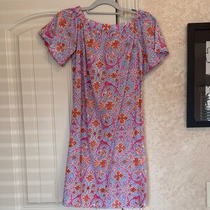 Vibrant Floral Mini Dress in Blue and Orange